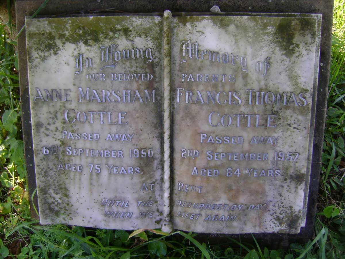 COTTLE Francis Thomas -1957 &amp; Anne Marsham -1950