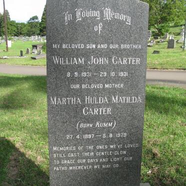 CARTER Martha Hulda Mathilda nee KUMM 1897-1979 :: CARTER William John 1931-1931