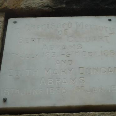 ABRAMS Bertram Gledart 1891-1965 &amp; Edith Mary Duncan 1896-1982