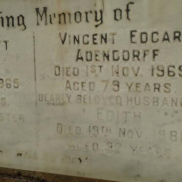 ADENDORFF Vincent Edgar -1969 &amp; Edith -1981 :: BIGLANDS Minnie Elliott -1965