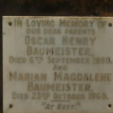 BAUMEISTER Oscar Henry -1960 &amp; Marian Magdalene -1960