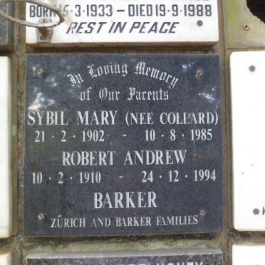 BARKER Robert Andrew 1910-1994 &amp; Sybil Mary COLLARD 1902-1985