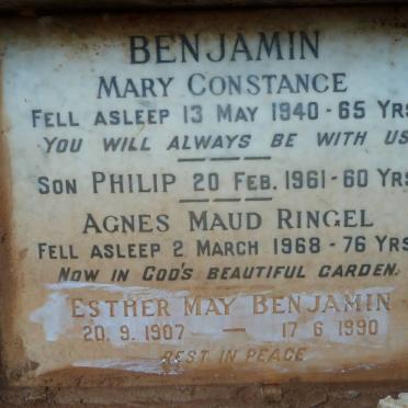 BENJAMIN Mary Constance -1940 :: BENJAMIN Philip -1961 :: BENJAMIN Esther May 1907-1990 ::  RINGEL Agnes Maud -1968