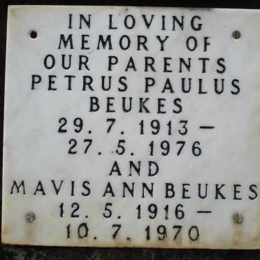 BEUKES Petrus Paulus 1913-1976 &amp; Mavis Ann 1916-1970