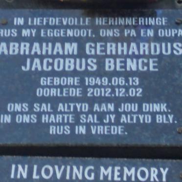 BENCE Abraham Gerhardus Jacobus 1949-2012
