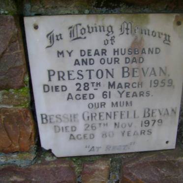 BEVAN Preston -1959 &amp; Bessie Grenfell -1979