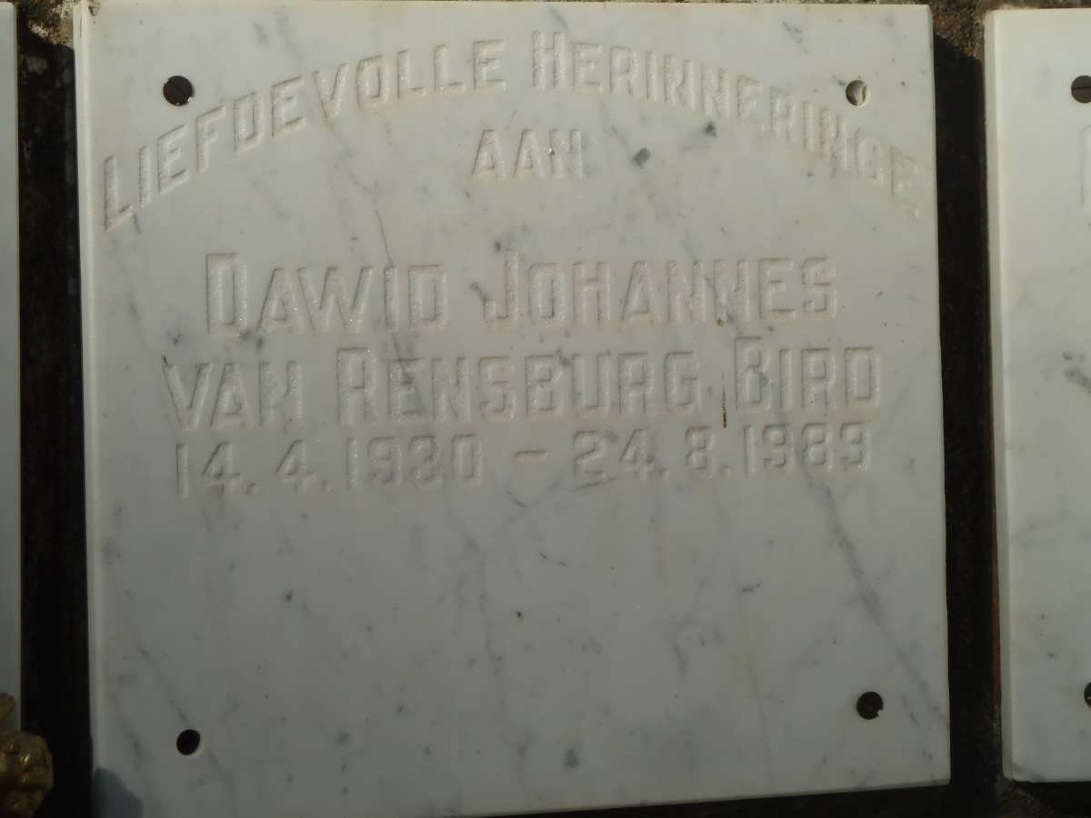 BIRD Dawid Johannes Van Rensburg 1930-1989