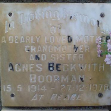 BOORMAN Agnes Beckwith 1914-1978