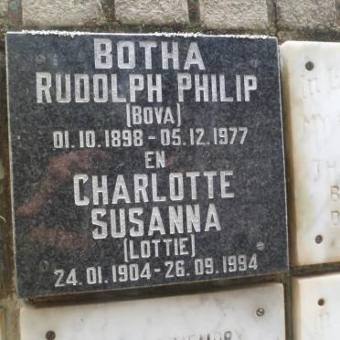 BOTHA Rudolph Philip 1898-1977 &amp; Charlotte Susanna 1904-1994