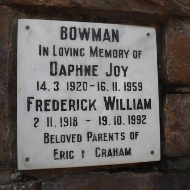 BOWMAN Frederick William 1918-1992 &amp; Daphne Joy 1920-1959