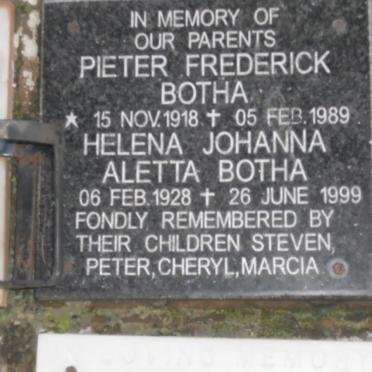 BOTHA Pieter Frederick 1918-1989 &amp; Helena Johanna Aletta 1928-1999