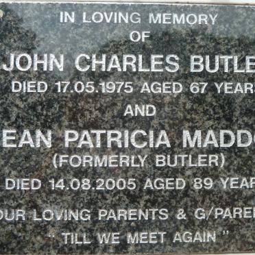 BUTLER John Charles -1975 &amp; Jean Patricia MADDOX formerly BUTLER -2005