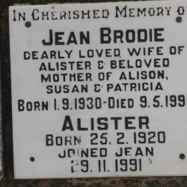 BRODIE Alister 1920-1991 &amp; Jean 1930-1990
