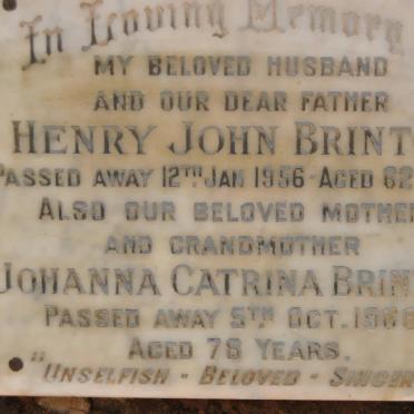 BRINTON Henry John -1956 &amp; Johanna Catrina -1968