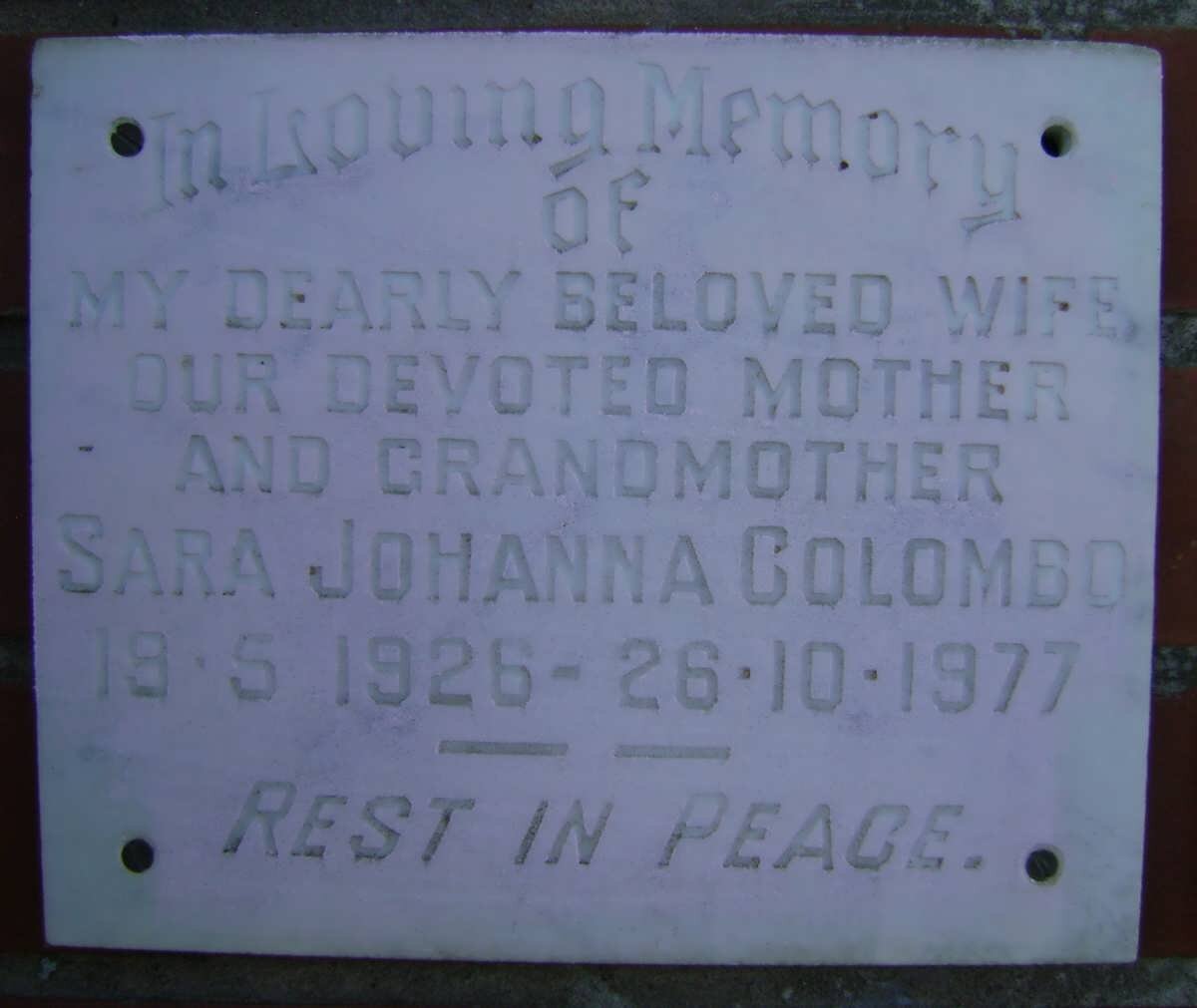 COLOMBO Sara Johanna 1926-1977