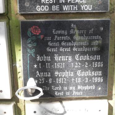 COOKSON John Henry 1921-1986 &amp; Anna Sophia 1912-1996
