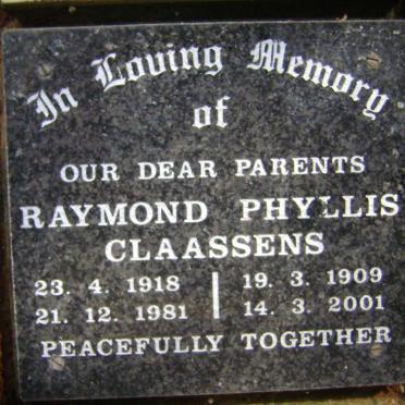 CLAASSENS Raymond 1918-1981 &amp; Phyllis 1909-2001