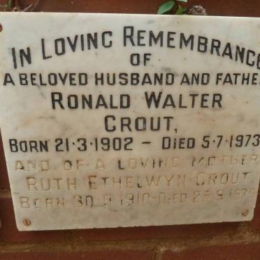 CROUT Ronald Walter 1902-1973 &amp; Ruth Ethelwyn 1910-1979