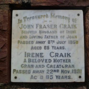 CRAIK John Fraser -1958 &amp; Irene -1961