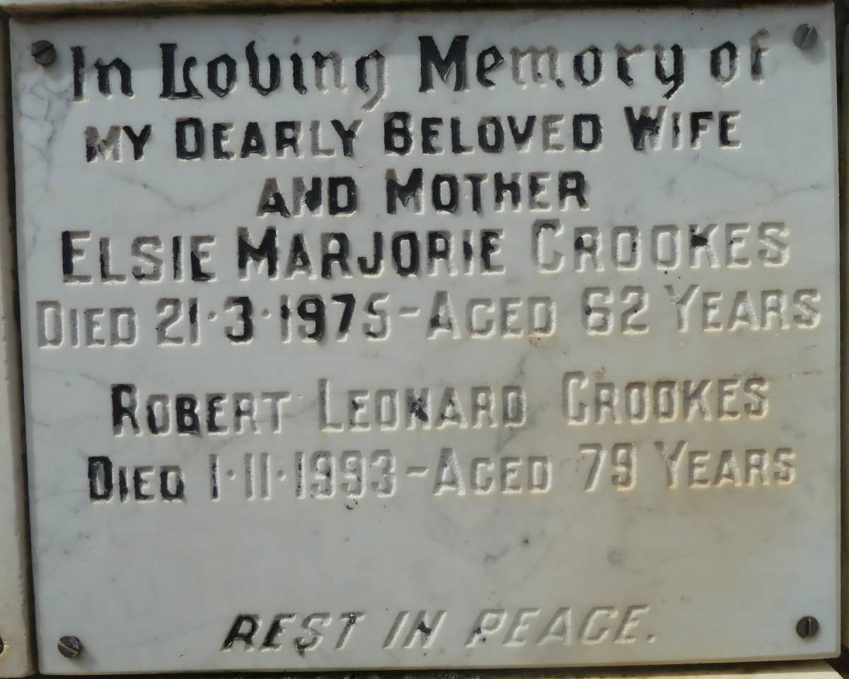 CROOKES Robert Leonard -1993 &amp; Elsie Marjorie -1975