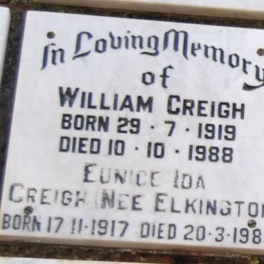 CREIGH William 1919-1988 &amp; Eunice Ida ELKINGTON 1917-1989