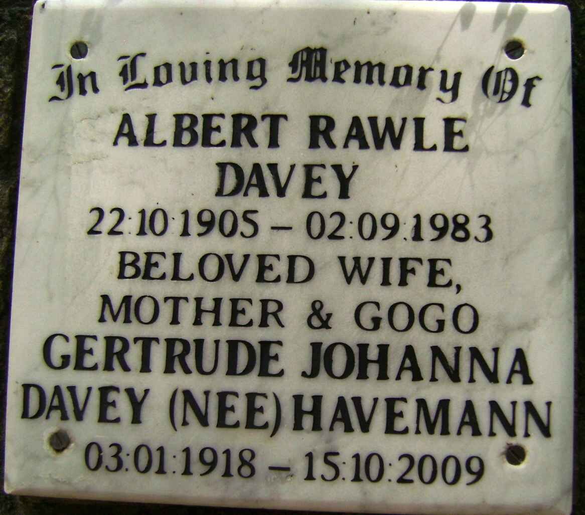 DAVEY Albert Rawle 1905-1983 &amp; Gertrude Johanna HAVEMANN 1918-2009