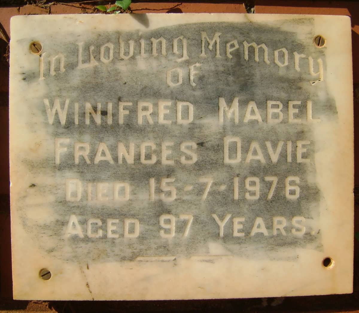 DAVIE Winifred Mabel Frances -1976