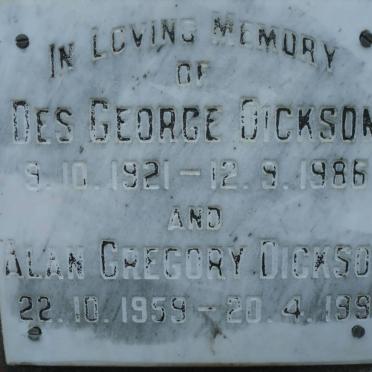DICKSON Des George 1921-1986 :: DICKSON Alan Gregory 1959-1991