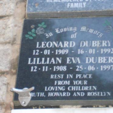 DUBERY Leonard 1909-1992 &amp; Lillian Eva 1908-1997