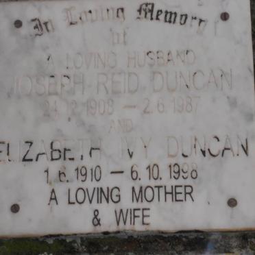 DUNCAN Joseph Reid 1908-1987 &amp; Elizabeth Ivy 1910-1998