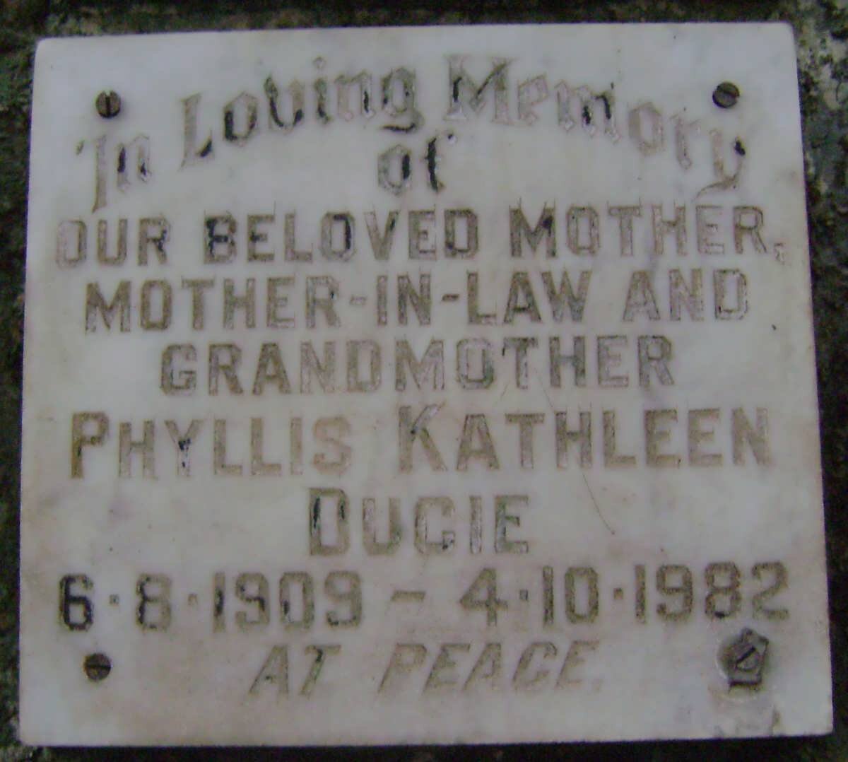 DUCIE Phyllis Kathleen 1909-1982