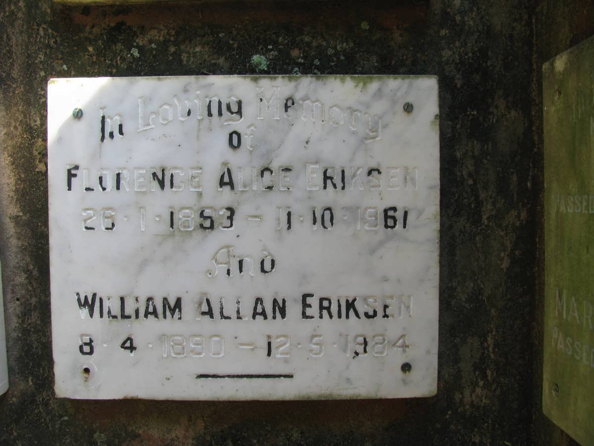 ERIKSEN William Allan 1890-1984 &amp; Florence Alice 1893-1961