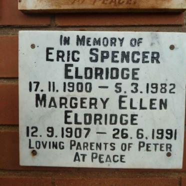 ELDRIDGE Eric Spencer 1900-1982 &amp; Margery Ellen 1907-1991