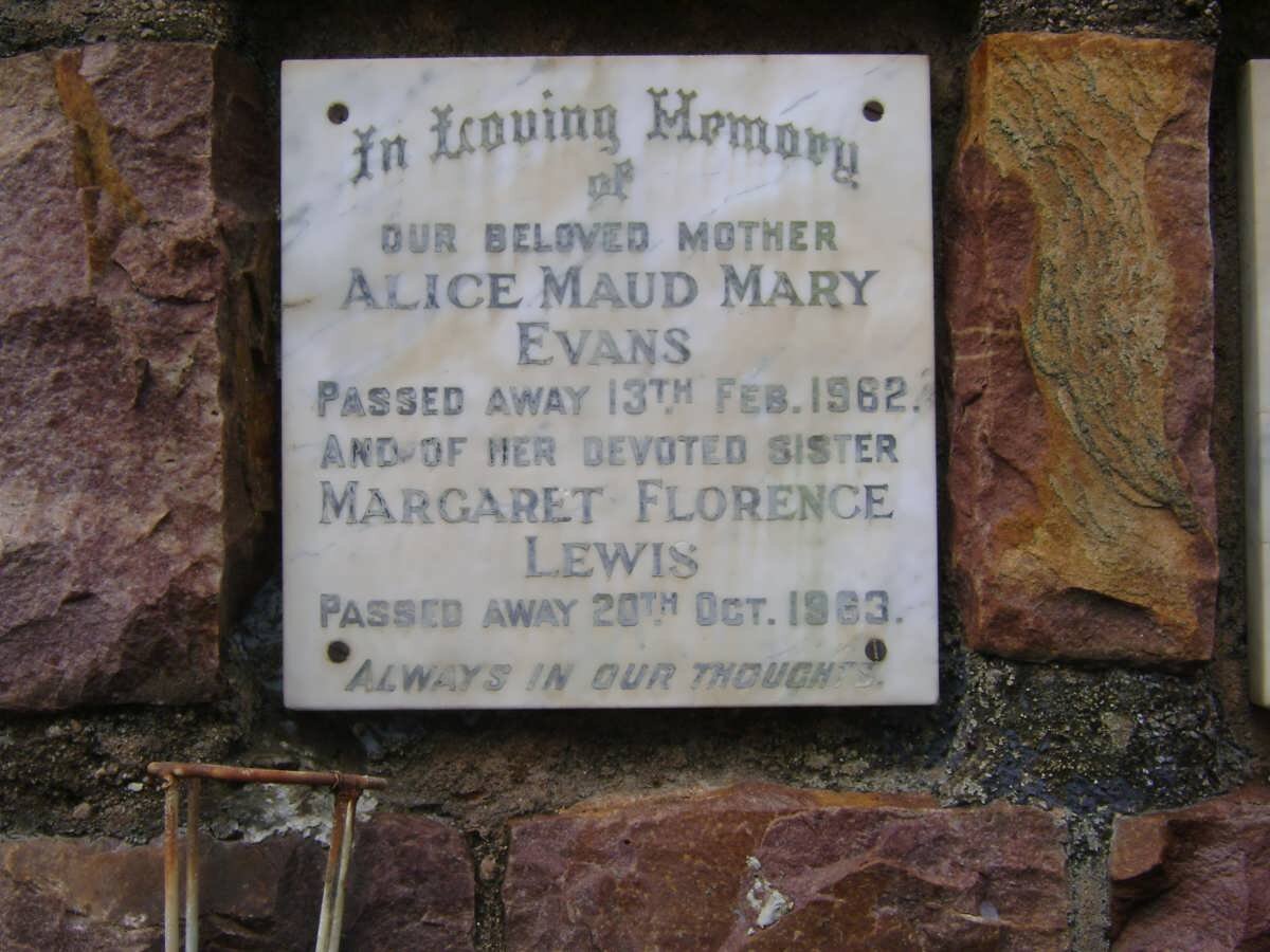 EVANS Alice Maud Mary -1962 :: LEWIS Margaret Florence -1963