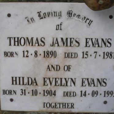 EVANS Thomas James 1890-1981 &amp; Hilda Evelyn 1904-1995