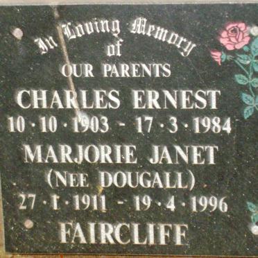 FAIRCLIFF Charles Ernest 1903-1984 &amp; Marjorie Janet DOUGALL 1911-1996