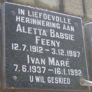 FEENY Aletta Babsie 1912-1987 :: MARÉ Ivan 1937-1992