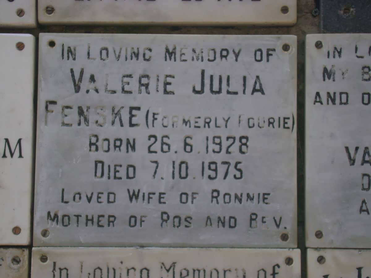 FENSKE Valerie Julia formely FOURIE 1928-1975