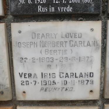 GARLAND Joseph Herbert 1903-1977 &amp; Vera Iris 1905-1979