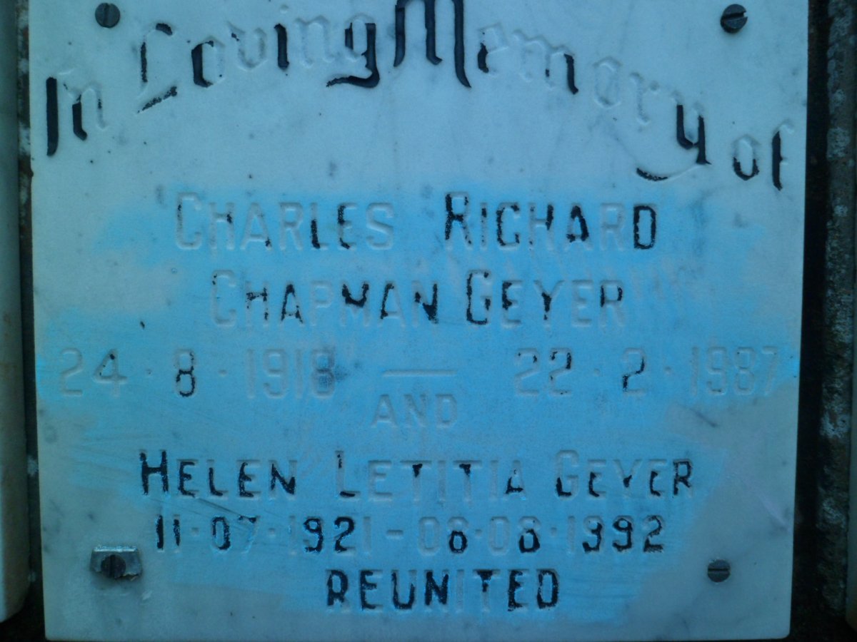 GEYER Charles Richard Chapman 1918-1987 &amp; Helen Letitia 1921-1992