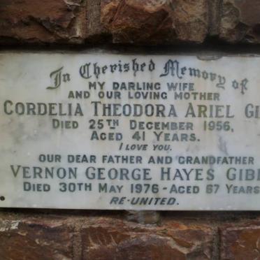 GIBB Vernon George Hayes -1976 &amp; Cordelia Theodora Ariel -1956