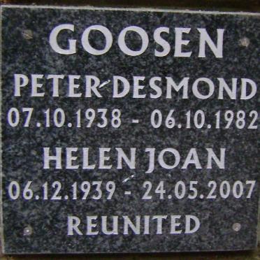 GOOSEN Peter Desmond 1938-1982 &amp; Helen Joan 1939-2007