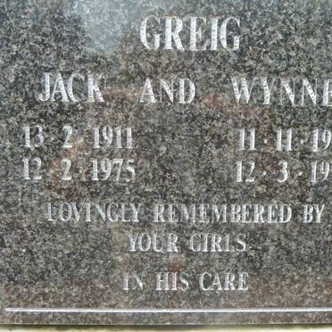 GREIG Jack 1911-1975 &amp; Wynne 1912-1995