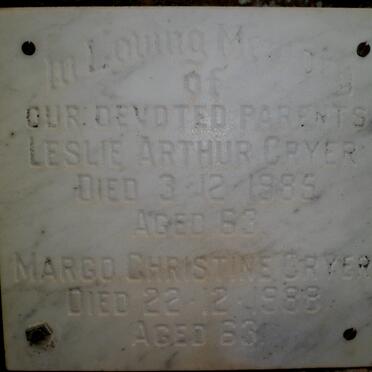 GRYER Leslie Arthur -1985 &amp; Margo Christine -1988