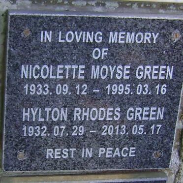 GREEN Hylton Rhodes 1932-2013 &amp; Nicolette Moyse 1933-1995