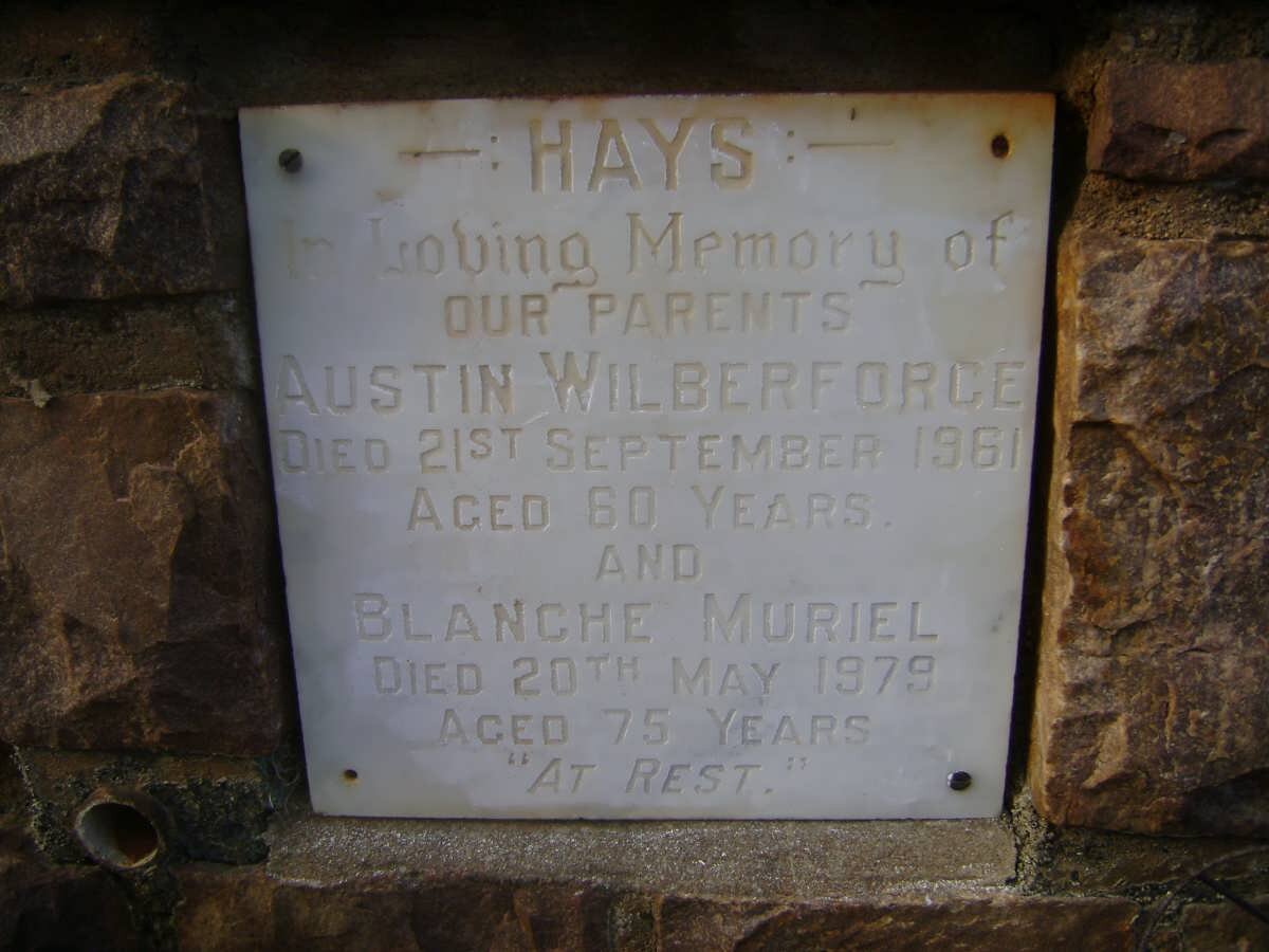 HAYS Austin Wilberforce -1961 &amp; Blanche Muriel -1979