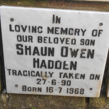 HADDEN Shaun Owen 1968-1990