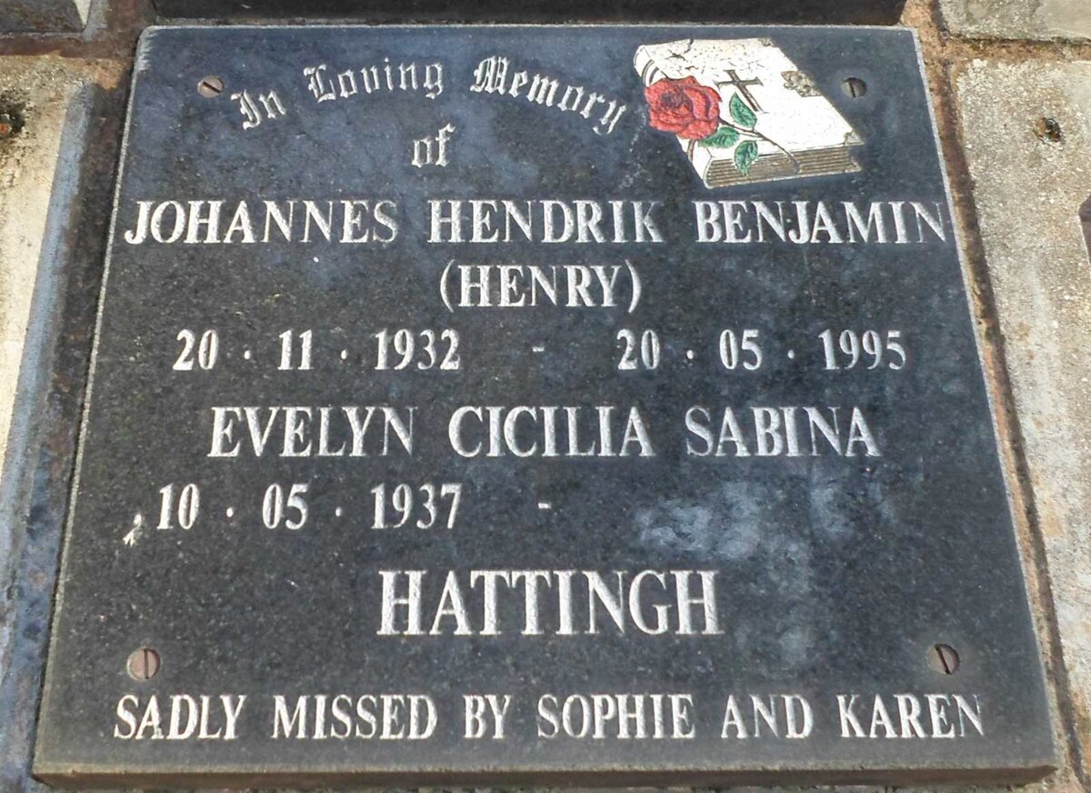 HATTINGH Johannes Hendrik Benjamin 1932-1995 &amp; Evelyn Cicilia Sabina 1937-