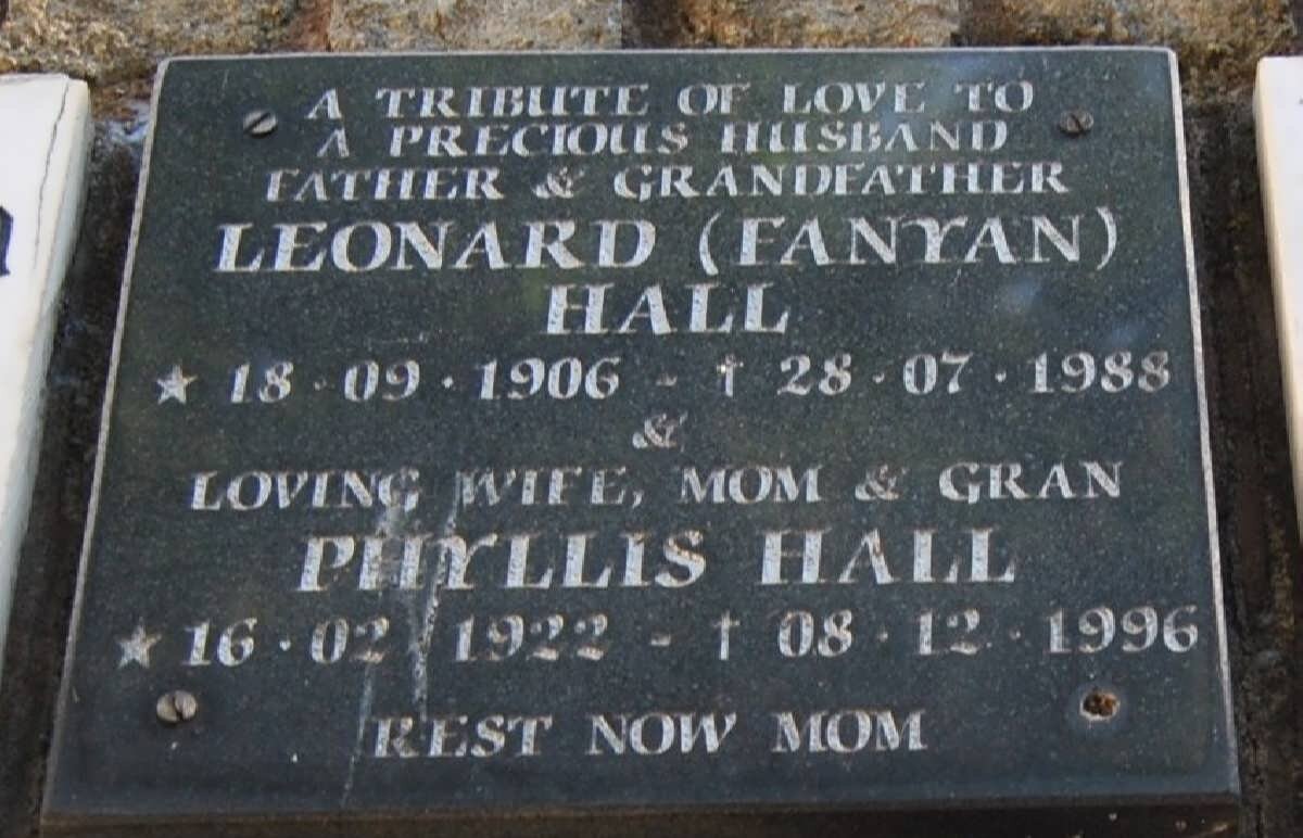 HALL Leonard 1906-1988 &amp; Phyllis 1922-1996