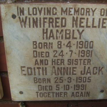HAMBLY Winifred Nellie 1900-1981 :: JACK Edith Annie 1905-1991